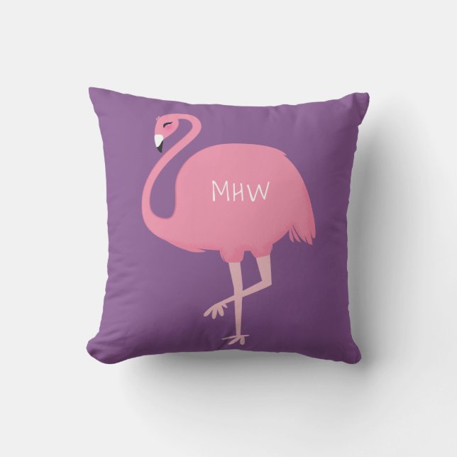 Personalizado de Flamingo lindo monograma almohada (Anverso)