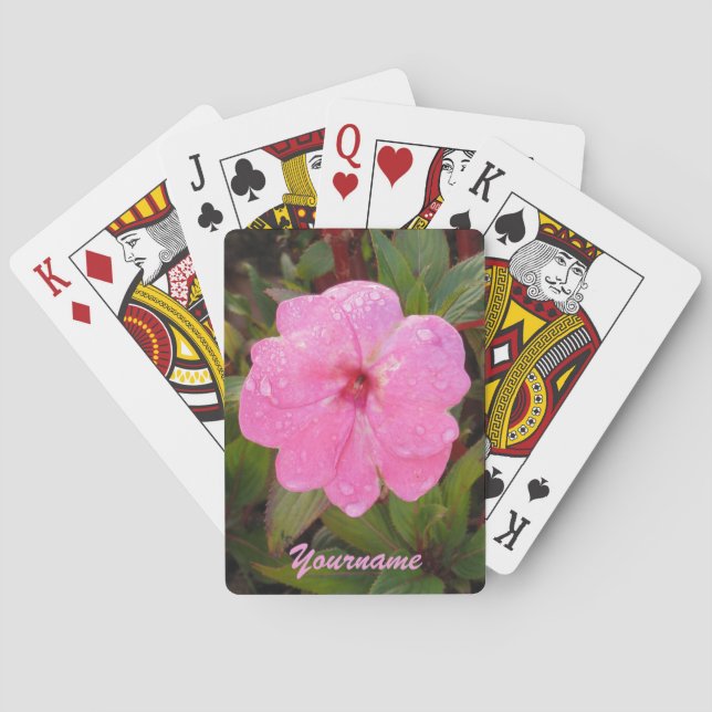 Personalizado de flor rosa jugando cartas (Reverso)