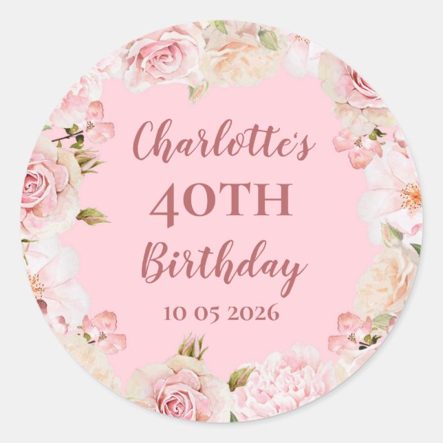 Personalizado de flores rosadas etiqueta de favor  (Anverso)