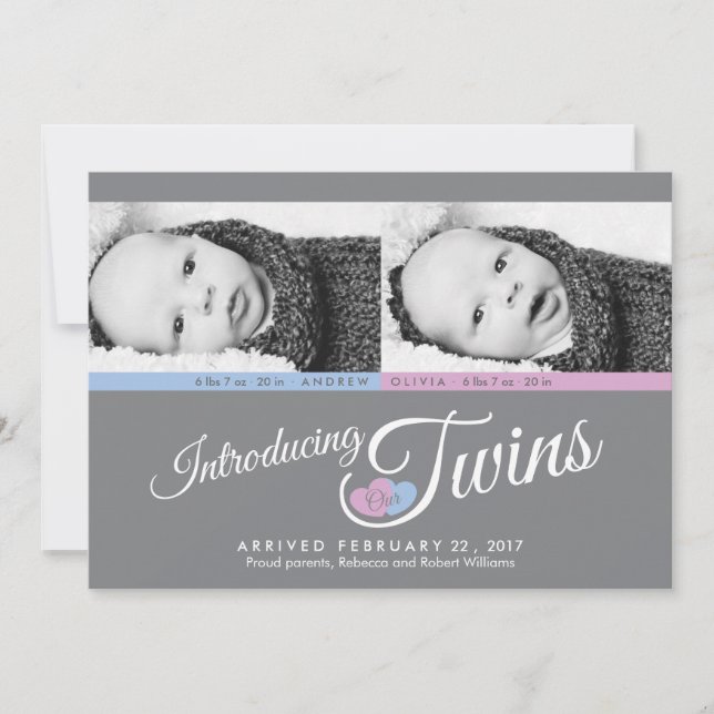 Personalizado de Gray Twins moderno anuncio de nac (Anverso)
