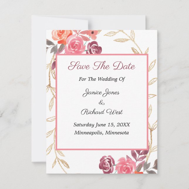 Personalizado de guirnaldas doradas rosadas con fl (Anverso)