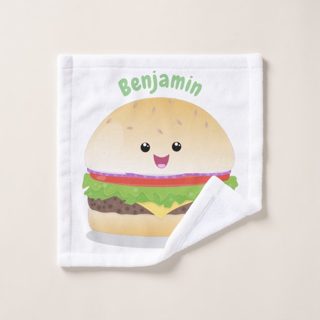 Personalizado de hamburguesa kawaii feliz (Toallita)