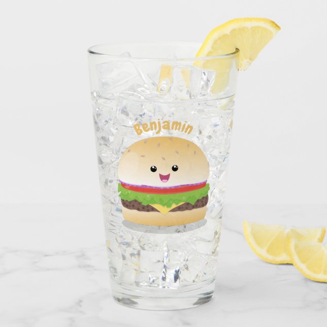Personalizado de hamburguesa kawaii feliz (Reverso (hielo))