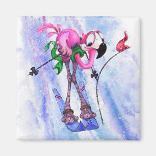 Personalizado de imanes de esquiador Flamingo rosa