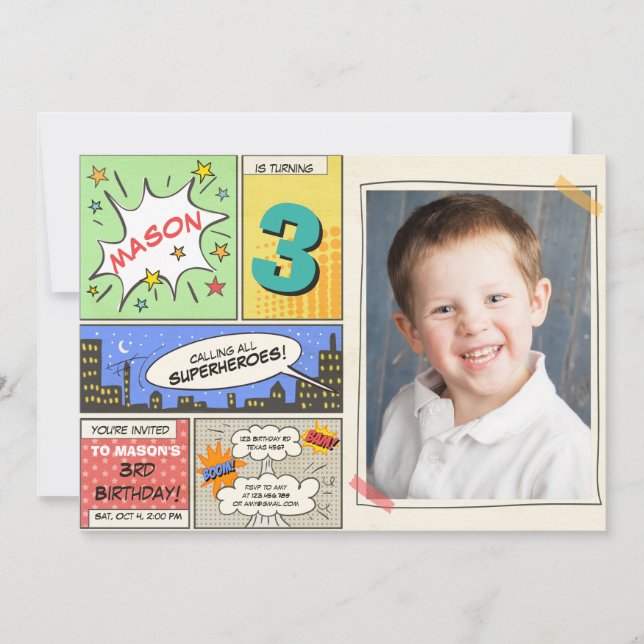 personalizado de invitación de cumpleaños de super (Anverso)