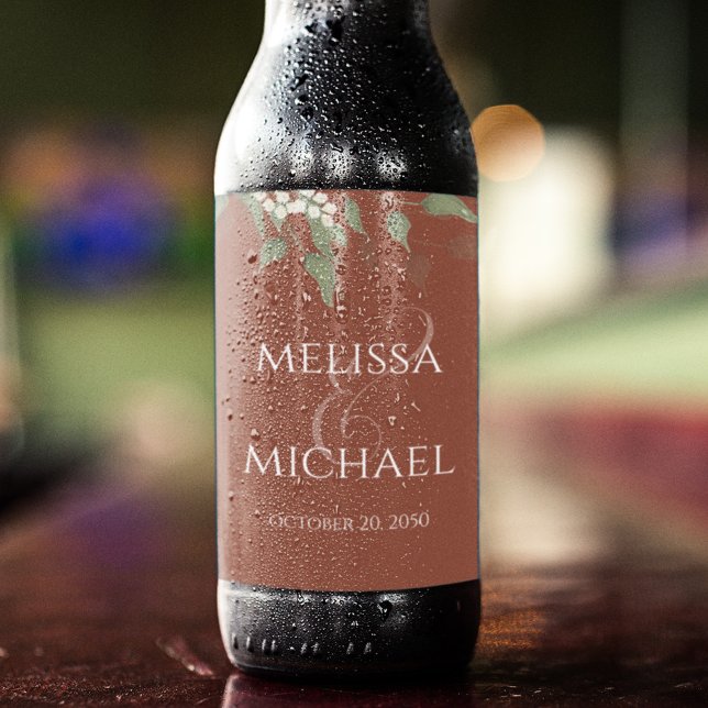 Personalizado de la etiqueta de la cerveza Terraco (Terracotta elegant greenery calligraphy ampersand beer bottle label.)