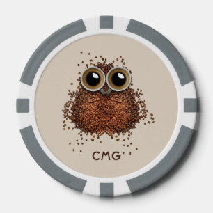 Personalizado de Lechuza de café monograma fichas