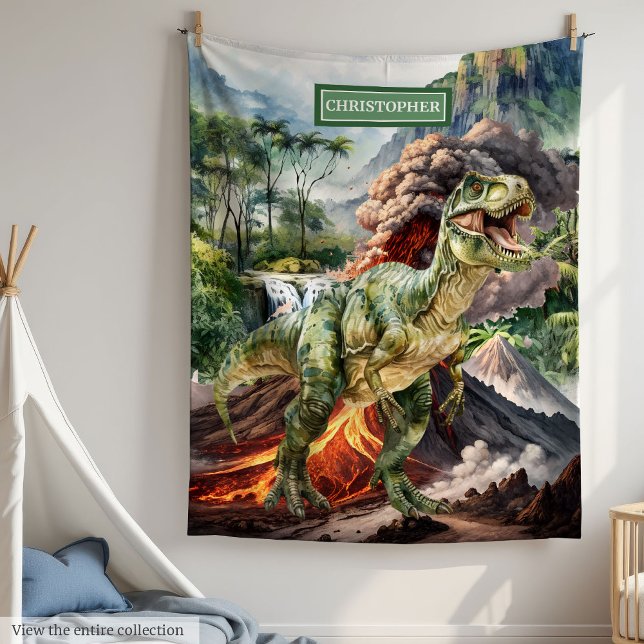 Personalizado de manta de dinosaurio prehistórico  (Personalized Prehistoric Dinosaur Blanket Custom Name)