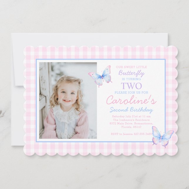 Personalizado de mariposa Foto Invitación al segun (Anverso)