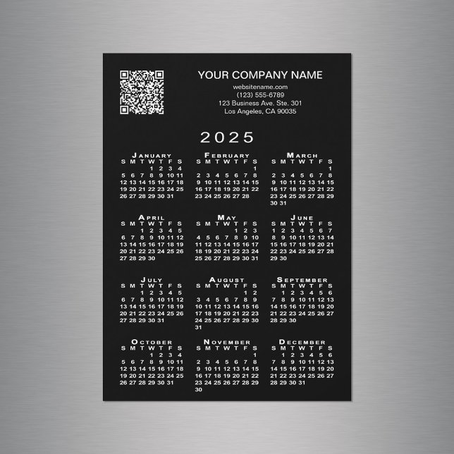 Personalizado de negocios Código QR 2025 Calendari (Custom Business QR Code 2025 Calendar Black Magnet in situ)