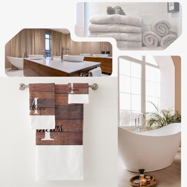Personalizado de nombres de monograma del patrón d (Rustic Brown Bathroom Towel.)