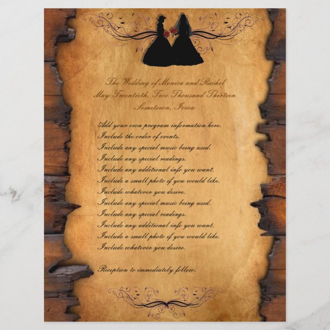 Personalizado de novias  Programas de Bodas Lesbia (Anverso)