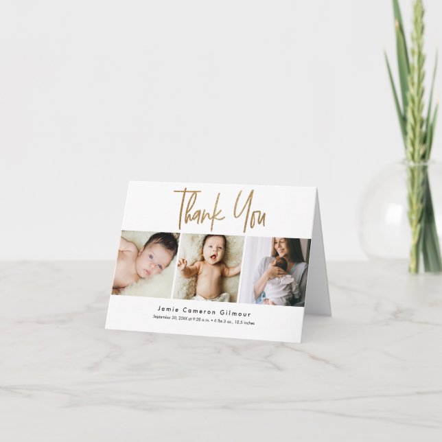 Personalizado de oro moderno 3 fotos Invitación de (Anverso)