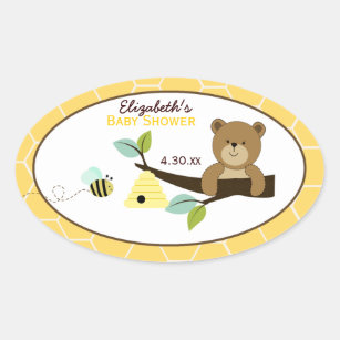 Personalizado de oso y abeja  Oval Favor Pegatina