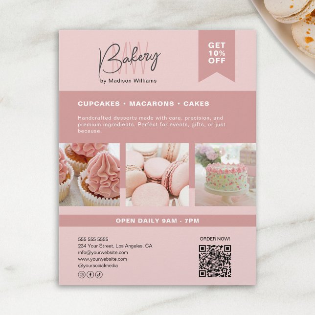 Personalizado de panadería Monograma Volante rosa (Bakery Custom Monogram Logo Pink Flyer)