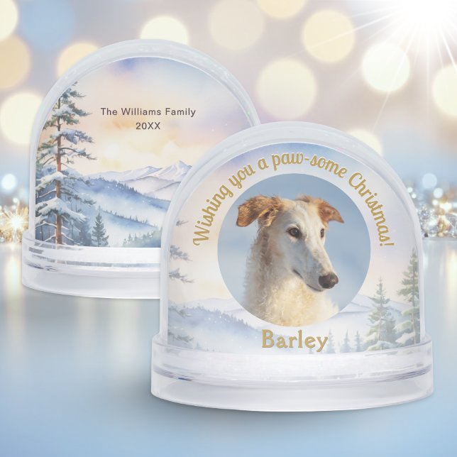 Personalizado de perro mascota foto Navidades eleg (A Christmas snowglobe to personalize with a photo of your dog, your pet's name and text on the back)