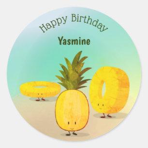 Personalizado de piña Pegatina feliz cumpleaños