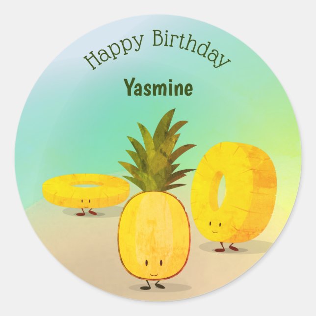 Personalizado de piña Pegatina feliz cumpleaños (Anverso)
