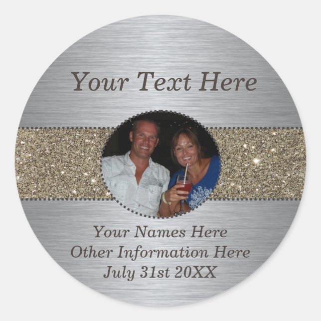 Personalizado de Plata y Purpurina Pegatina de fot (Anverso)