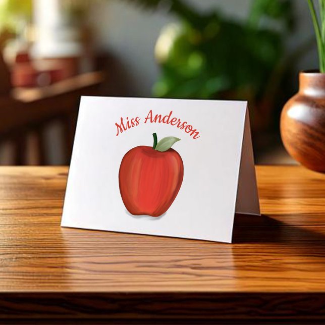 Personalizado de profesores de Apple Roja (Simple teacher personalized note card with watercolor red apple.)
