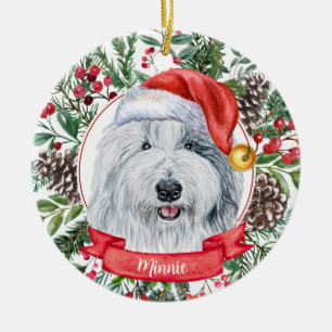 Personalizado de Sheepdog inglesa Santa Ornamento