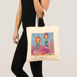 Personalizado de sirena cutáneo chica nombre bolsa