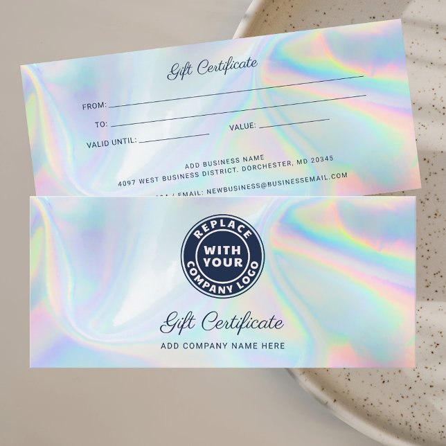 Personalizado del certificado de regalo holográfic (Business Logo Holographic Gift Certificate Custom)