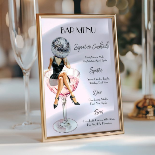Personalizado del menú del bar del Chica de cóctel (Disco Cocktail Girl Bar Menu Custom)