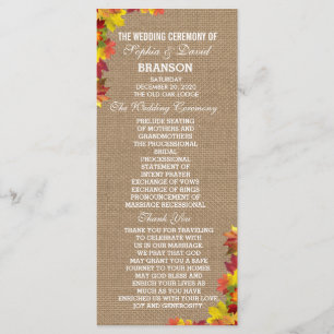 Personalizado del programa de bodas Burlap Fall