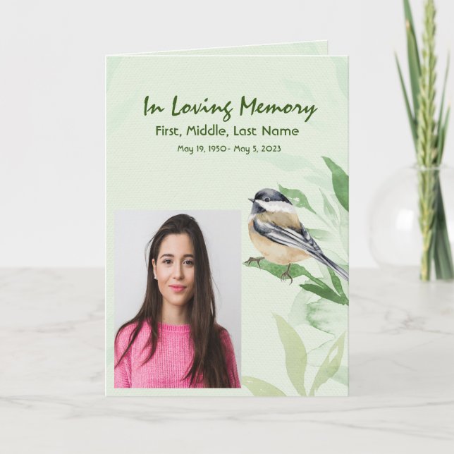 Personalizado del programa funeral Foliage Chickad (Anverso)