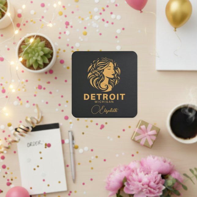 Personalizado Detroit Michigan Pegatina de la Dama (Custom Detroit Michigan Golden Lady Sticker)