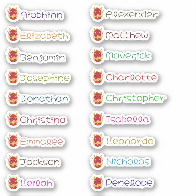 Personalizado Dragón Cute Pegatinas de nombres múl (Anverso)