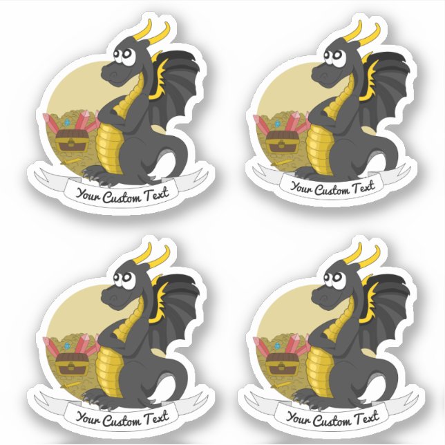 Personalizado dragón negro con tesoro y pegatina d (Anverso)