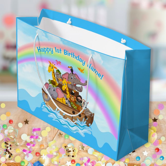 Personalizado, el regalo de Arca de Noé, bolsa en  (Noah's Ark Gift Bags. Christian Birthday Party Ideas. Noah's Ark theme birthday party. Noahs Ark)