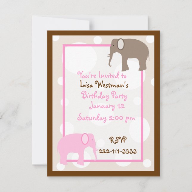 Personalizado elefantes Invitación de cumpleaños (Anverso)
