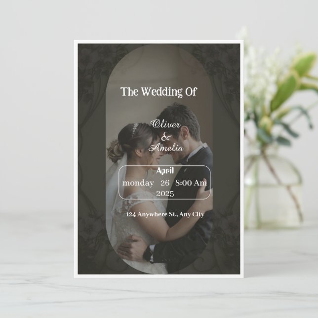 "Personalizado Elegante invitación a la boda negra (Anverso de pie)