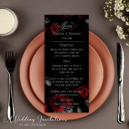 Personalizado Elegante menú Boda floral negro y ro