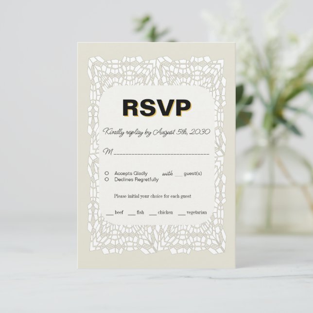Personalizado elegante tarjeta RSVP blanca para bo (Anverso de pie)