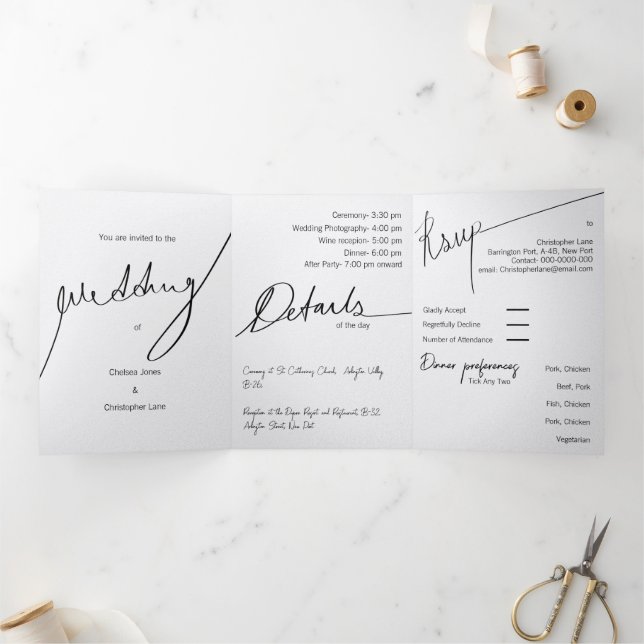 Personalizado Elegante Triple Invitación a la boda (Interior)