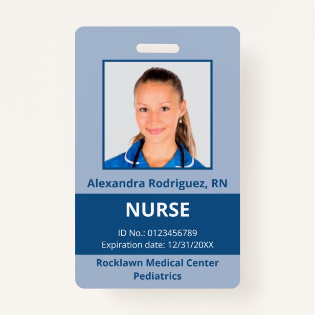 Personalizado Empleado Foto Tarjeta médica azul (Anverso)