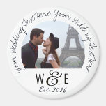 Personalizado Escrito Fragmento de texto Imán Favo<br><div class="desc">Personalizado impreso, personalizado DELICATE HANDWRITING HANDESCRITA plantilla de tipo de letra ROUND Photo Fridge Magnet favores de boda. Plantilla personalizada frente al imán de refrigerador fotográfico, disponible en 3 tamaños: 1.25", 2.25" y 3" de diámetro. TEXTO SUPERIOR - instrucción boda principal. Reemplace IMAGEN (IMAGE) con su pareja boda, compromiso, foto...</div>