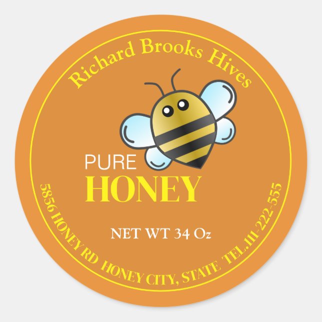 Personalizado Etiqueta de abeja Pegatina amarillo (Anverso)