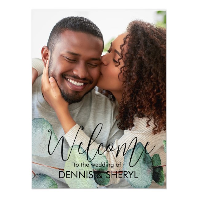 Personalizado Eucalyptus Foto Rótulo Boda moderno (Frente)