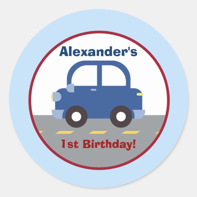 Personalizado Favor Pegatina de Blue Car Town Roun (Anverso)