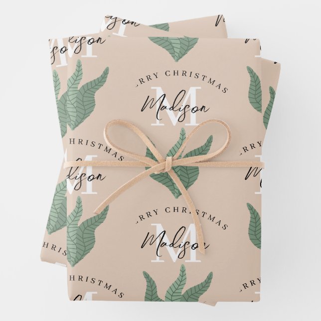 Personalizado Feliz Navidad Boho Hojas Monograma  (In situ)