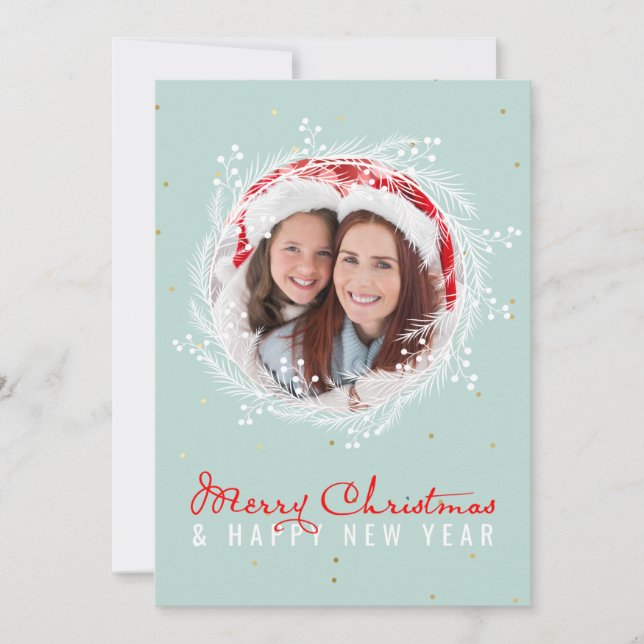 Personalizado Feliz Navidad Familia Foto Azul Rojo (Anverso)