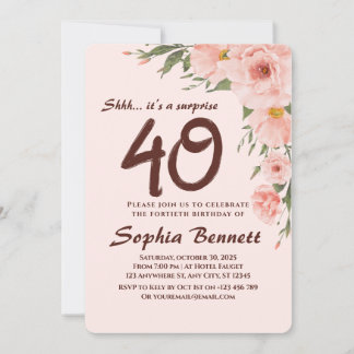 Personalizado Floral 40.ª invitación a cumpleaños