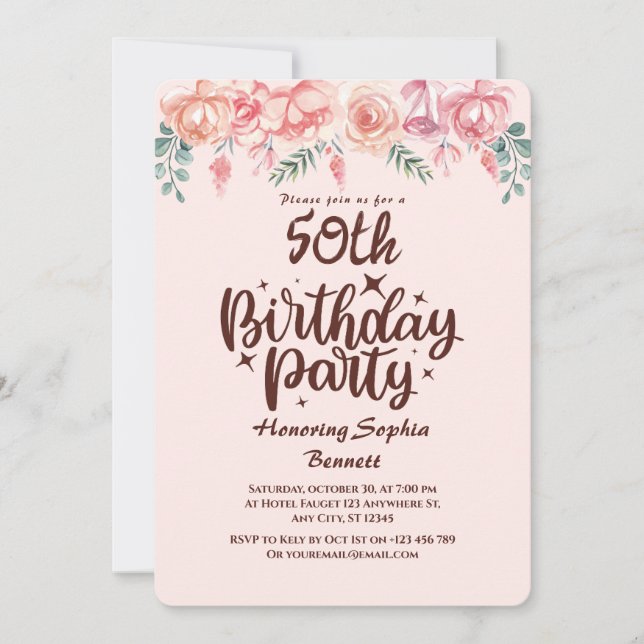 Personalizado Floral 50.ª invitación a fiesta de c (Anverso)