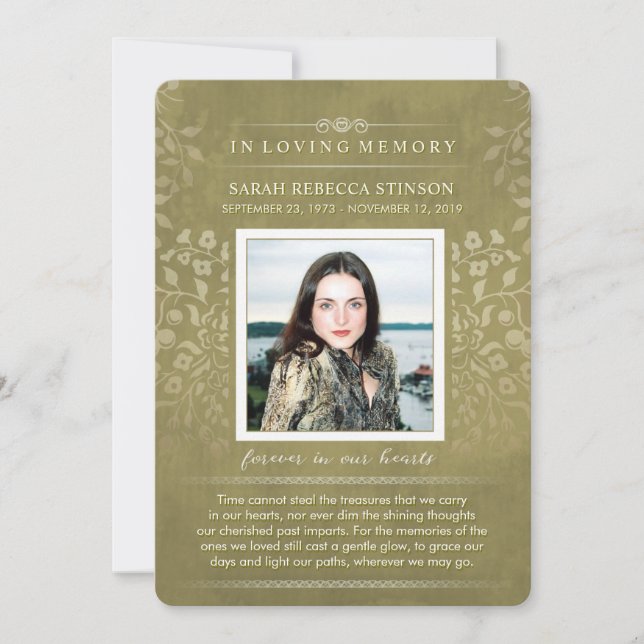 Personalizado Floral dorado Poema Foto Tarjeta de  (Anverso)