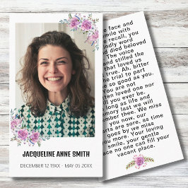 Personalizado floral Foto Funeral Memorial Tarjeta